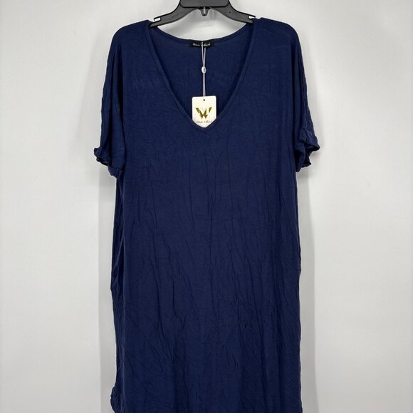 White Mark Women's Plus Size Short Sleeve V-Neck Maxi Dress Navy Size 1X NWT - Picture 2 of 6